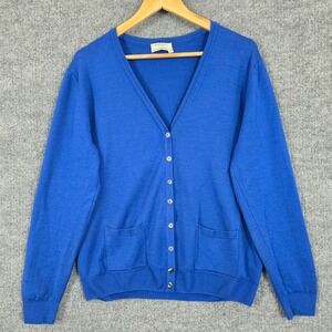 Peter Hahn Royal Blue Tasmanian Wool V-Neck Cardigan Sweater Womens Medium